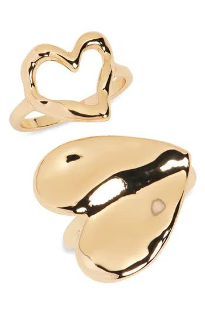 Nordstrom Rack Set Of 2 Molten Heart Rings In Gold