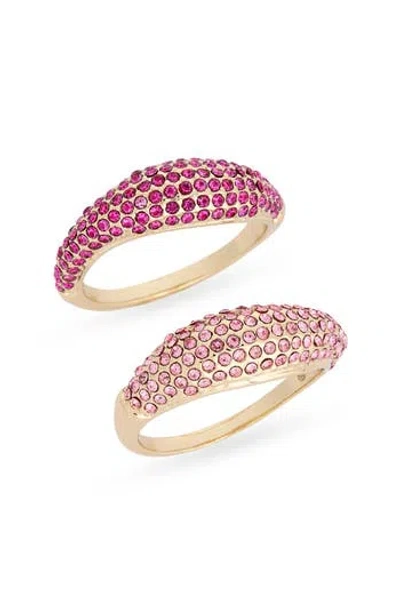 Nordstrom Rack Set Of 2 Pavé Crystal Domed Rings In Pink
