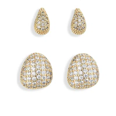 Nordstrom Rack Set Of 2 Pavé Cubic Zirconia Droplet Stud Earrings In Gold
