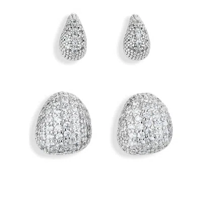 Nordstrom Rack Set Of 2 Pavé Cubic Zirconia Droplet Stud Earrings In Metallic