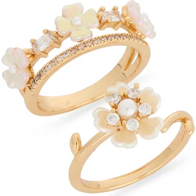 Nordstrom Rack Set Of 2 Pearl Floral Rings In Clear- White- Gold