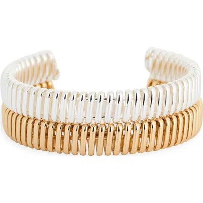 Nordstrom Rack Set Of 2 Ribbed Cuff Bracelets In Gold- Silver
