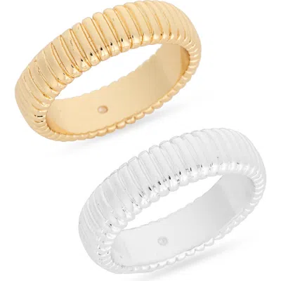 Nordstrom Rack Set Of 2 Ribbed Rings In Gold