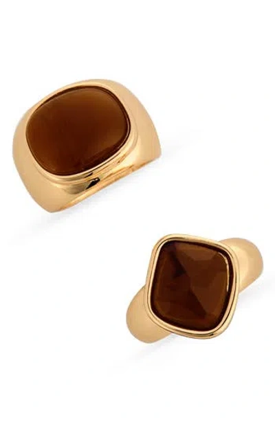 Nordstrom Rack Set Of 2 Signet Rings In Gold