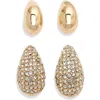 Nordstrom Rack Set Of 2 Teardrop Stud Earrings In Clear- Gold