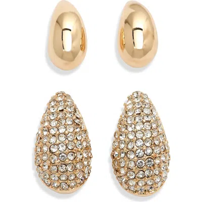 Nordstrom Rack Set Of 2 Teardrop Stud Earrings In Clear- Gold