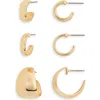 Nordstrom Rack Set Of 3 Assorted Huggie Hoop Earrings In Gold
