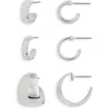 Nordstrom Rack Set Of 3 Assorted Huggie Hoop Earrings In Silver