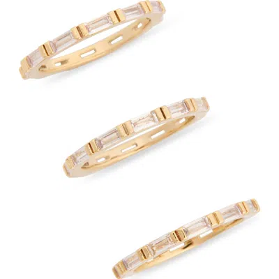 Nordstrom Rack Set Of 3 Baguette Cubic Zirconia Stackable Band Rings In Gold