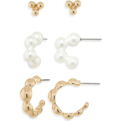 Nordstrom Rack Set Of 3 Ball Stud & Hoop Earrings In Gold