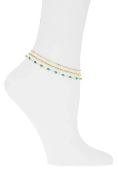 Nordstrom Rack Set Of 3 Bead Station Anklets In Gold