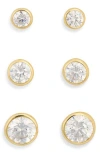 Nordstrom Rack Set Of 3 Bezel Stud Earrings In Gold