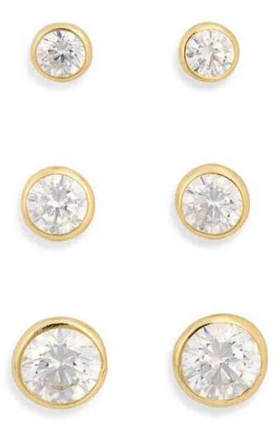 Nordstrom Rack Set Of 3 Bezel Stud Earrings In Gold