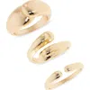 Nordstrom Rack Set Of 3 Bypass Wrap Rings In Gold