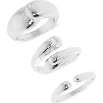 Nordstrom Rack Set Of 3 Bypass Wrap Rings In Rhodium