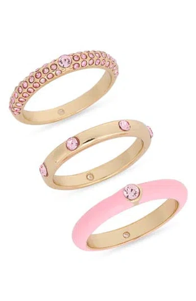 Nordstrom Rack Set Of 3 Crystal & Enamel Band Rings In Black