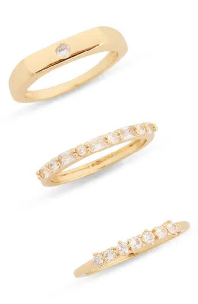 Nordstrom Rack Set Of 3 Cubic Zirconia Band Rings In Clear- Gold