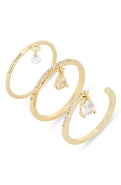 Nordstrom Rack Set Of 3 Cubic Zirconia Charm Stackable Rings In Gold