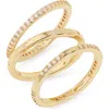 Nordstrom Rack Set Of 3 Cubic Zirconia Inset Stacking Band Rings In Gold