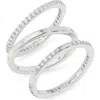 Nordstrom Rack Set Of 3 Cubic Zirconia Inset Stacking Band Rings In Silver
