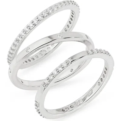 Nordstrom Rack Set Of 3 Cubic Zirconia Inset Stacking Band Rings In Silver