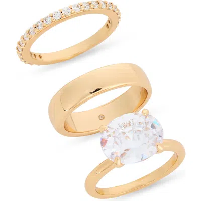 Nordstrom Rack Set Of 3 Cubic Zirconia Solitaire And Bands In Gold
