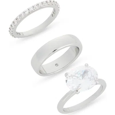 Nordstrom Rack Set Of 3 Cubic Zirconia Solitaire And Bands In Metallic