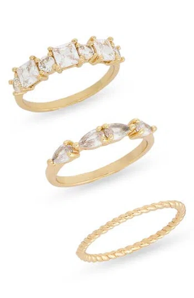 Nordstrom Rack Set Of 3 Cubic Zirconia Stackable Band Rings In Brown