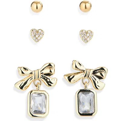 Nordstrom Rack Set Of 3 Cubic Zirconia Stud & Drop Earrings In Gold