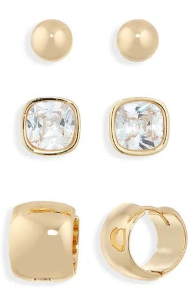 Nordstrom Rack Set Of 3 Cubic Zirconia Stud & Huggie Hoop Earrings In Orange