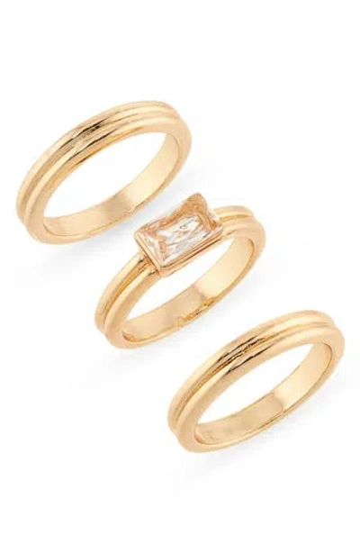 Nordstrom Rack Set Of 3 Cubic Zirconia Textured Band Rings In Gold
