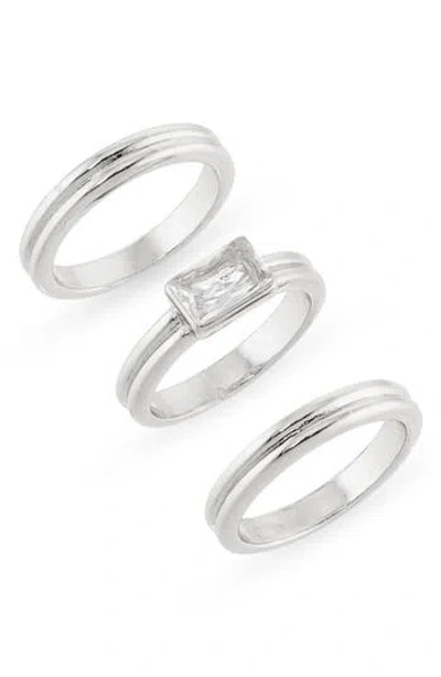 Nordstrom Rack Set Of 3 Cubic Zirconia Textured Band Rings In Metallic