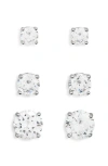 Nordstrom Rack Set Of 3 Cz Stud Earrings In Clear- Silver