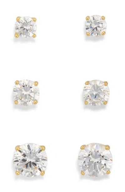Nordstrom Rack Set Of 3 Cz Stud Earrings In Gold