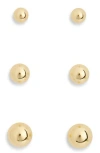 Nordstrom Rack Set Of 3 Demi Fine Ball Stud Earrings In Gold