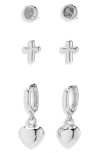 Nordstrom Rack Set Of 3 Demi Fine Heart Earrings In Clear- Silver