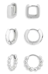 Nordstrom Rack Set Of 3 Demi Fine Hoop Earrings In Silver