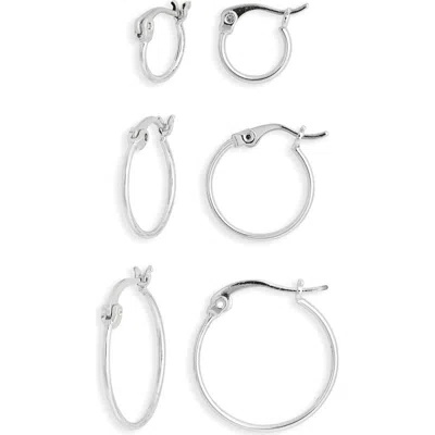 Nordstrom Rack Set Of 3 Demi Fine Hoop Earrings In Silver