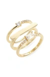 Nordstrom Rack Set Of 3 Demi Fine Rings In Clear- Gold