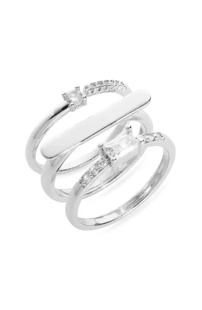 Nordstrom Rack Set Of 3 Demi Fine Rings In Clear- Silver