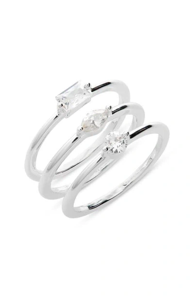 Nordstrom Rack Set Of 3 Demi Fine Rings In Clear- Silver