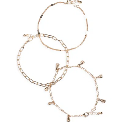 Nordstrom Rack Set Of 3 Droplet Charm Assorted Anklets In Gold