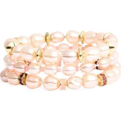 Nordstrom Rack Set Of 3 Faux Pearl Beaded Stretch Bracelets In Pink