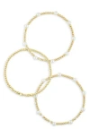 Nordstrom Rack Set Of 3 Faux Pearl Beaded Stretch Bracelets In Gold