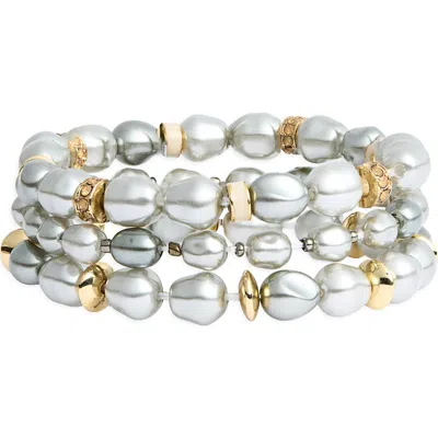 Nordstrom Rack Set Of 3 Faux Pearl Beaded Stretch Bracelets In Blue