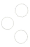 Nordstrom Rack Set Of 3 Faux Pearl Beaded Stretch Bracelets In Silver