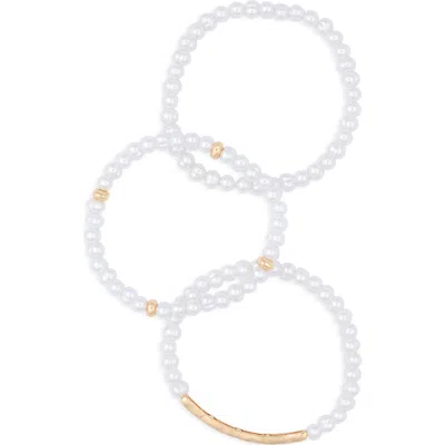 Nordstrom Rack Set Of 3 Faux Pearl Beaded Stretch Bracelets In White