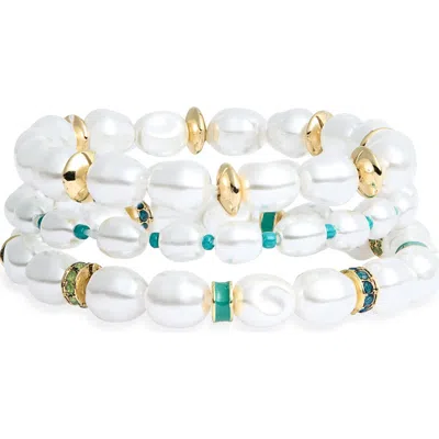 Nordstrom Rack Set Of 3 Faux Pearl Beaded Stretch Bracelets In White