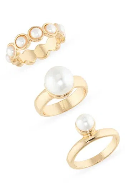 Nordstrom Rack Set Of 3 Faux Pearl Rings In Blush- White- Gold