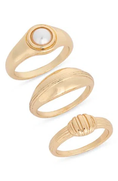 Nordstrom Rack Set Of 3 Faux Pearl Stackable Band Rings In Gold